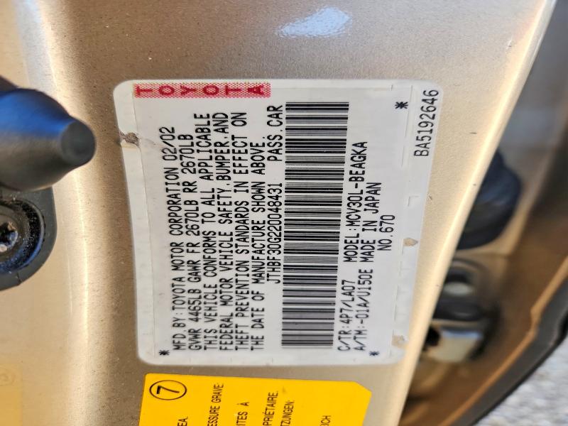 Aukcja sprzedaży 2002 Lexus Es, vin: JTHBF30G220048431, numer aukcji: 65490026