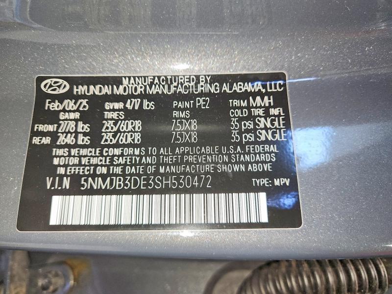 2025 Hyundai Tucson მანქანა იყიდება აუქციონზე, vin: 5NMJB3DE3SH530472, აუქციონის ნომერი: 63787696