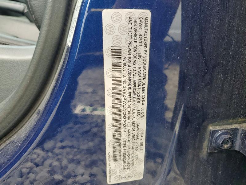 2012 Volkswagen Jetta მანქანა იყიდება აუქციონზე, vin: 3VWDP7AJ1CM320214, აუქციონის ნომერი: 61570826