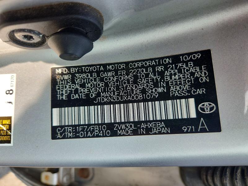 63403346 :رقم المزاد ، JTDKN3DUXA0081079 vin ، 2010 Toyota Prius مزاد بيع
