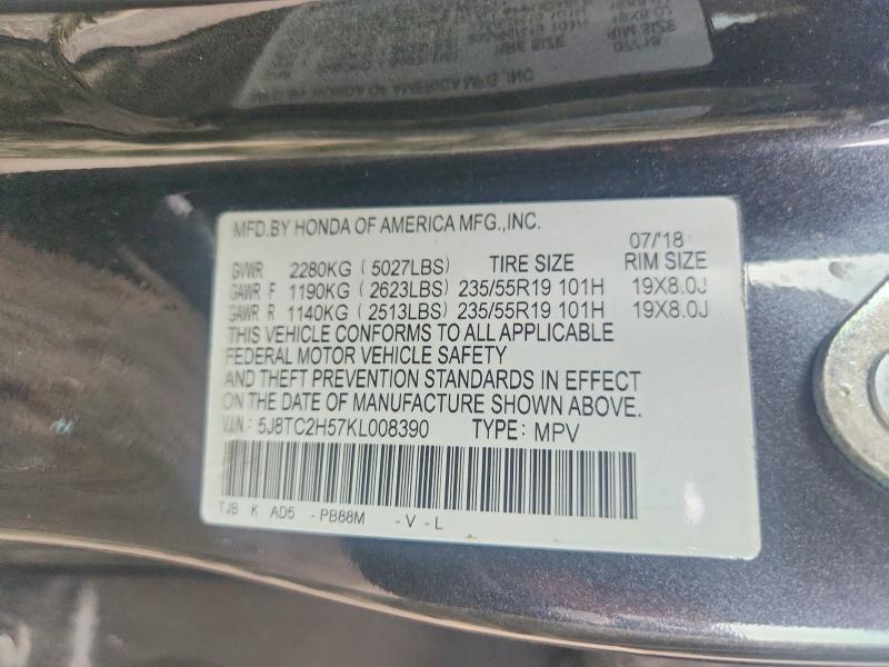 Auction sale of the 2019 Acura Rdx, vin: 5J8TC2H57KL008390, lot number: 66970936