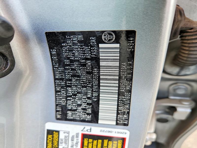 2016 Toyota Camry მანქანა იყიდება აუქციონზე, vin: 4T1BF1FK1GU593484, აუქციონის ნომერი: 63573196