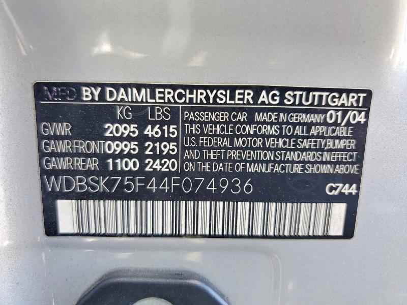 65935686 :رقم المزاد ، WDBSK75F44F074936 vin ، 2004 Mercedes-benz Sl مزاد بيع