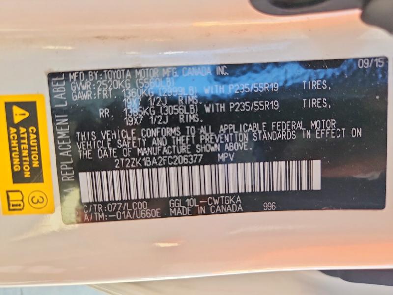 Aukcja sprzedaży 2015 Lexus Rx 350, vin: 2T2ZK1BA2FC206377, numer aukcji: 64727636