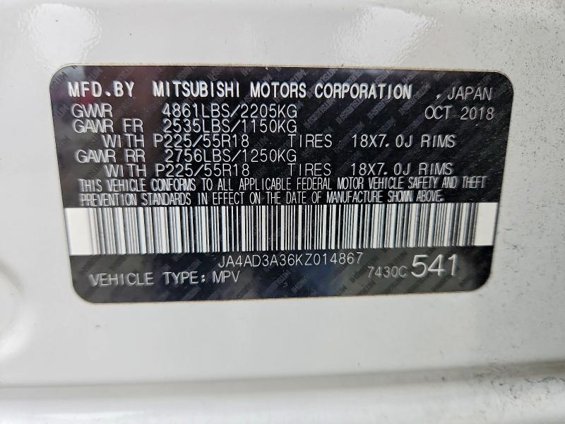 Продажа на аукционе авто 2019 Mitsubishi Outlander, vin: JA4AD3A36KZ014867, номер лота: 64461696