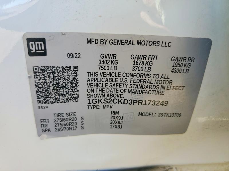 2023 Gmc Yukon მანქანა იყიდება აუქციონზე, vin: 1GKS2CKD3PR173249, აუქციონის ნომერი: 65365046