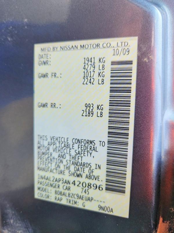 2010 Nissan Altima მანქანა იყიდება აუქციონზე, vin: 1N4AL2AP3AN420896, აუქციონის ნომერი: 62963966