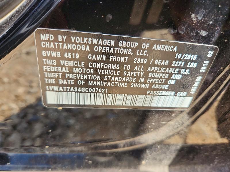 Aukcja sprzedaży 2016 Volkswagen Passat, vin: 1VWAT7A34GC007021, numer aukcji: 66558546