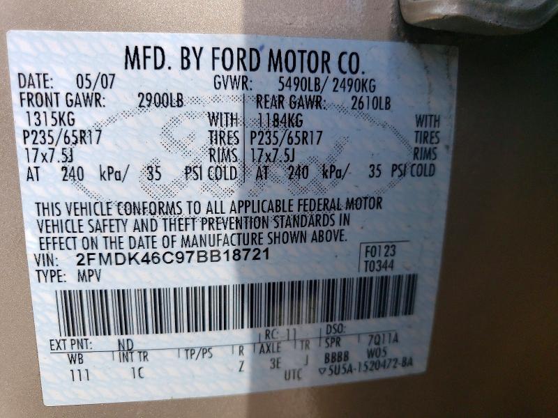 66279446 :رقم المزاد ، 2FMDK46C97BB18721 vin ، 2007 Ford Edge مزاد بيع