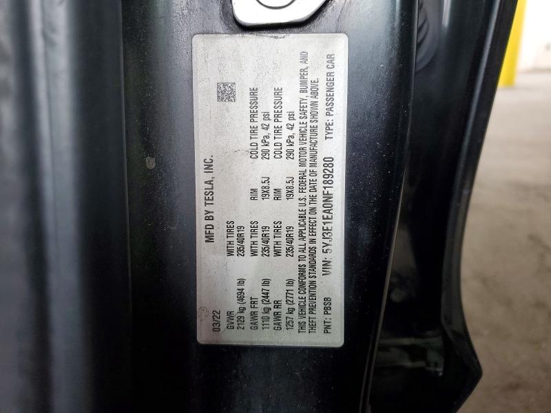 Aukcja sprzedaży 2022 Tesla Model 3, vin: 5YJ3E1EA0NF189280, numer aukcji: 65205046