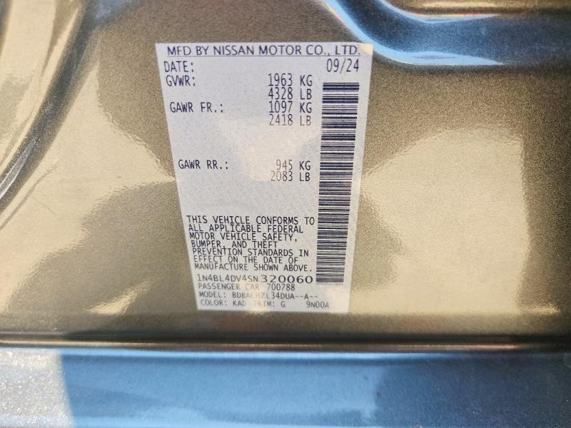 2025 Nissan Altima მანქანა იყიდება აუქციონზე, vin: 1N4BL4DV4SN320060, აუქციონის ნომერი: 64245706
