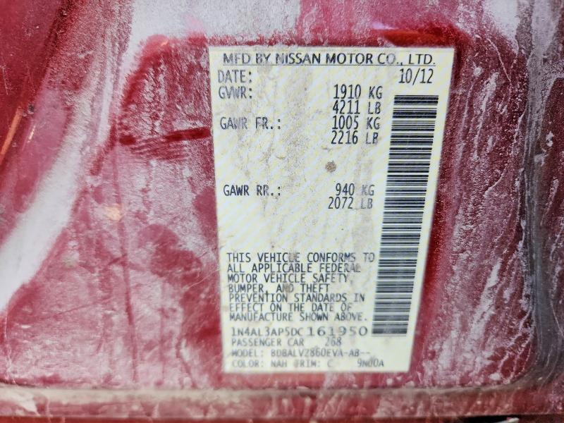 2013 Nissan Altima მანქანა იყიდება აუქციონზე, vin: 1N4AL3AP5DC161950, აუქციონის ნომერი: 65502946