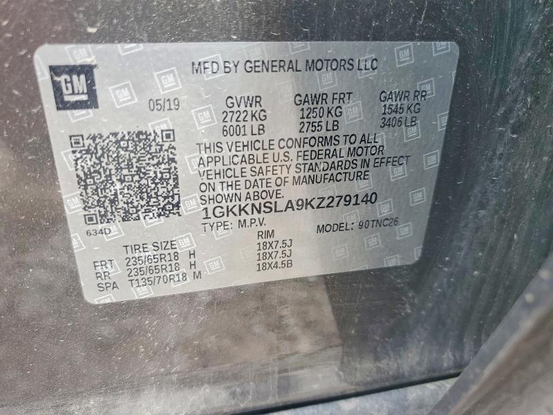 Aukcja sprzedaży 2019 Gmc Acadia, vin: 1GKKNSLA9KZ279140, numer aukcji: 63354406