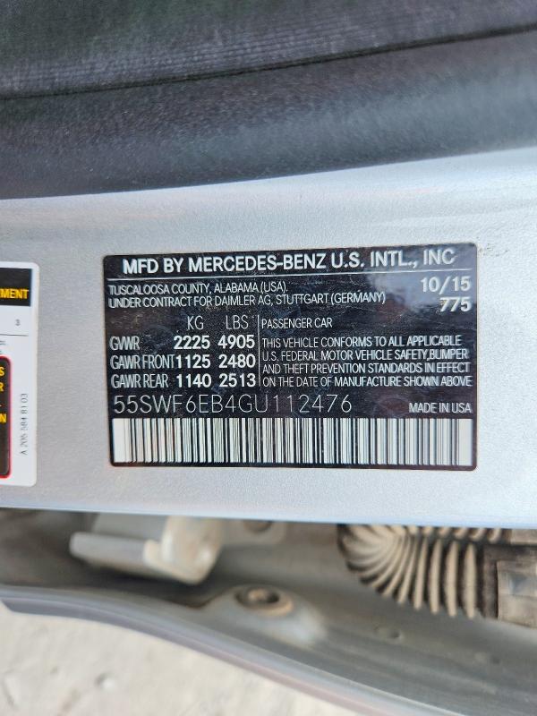 Auction sale of the 2016 Mercedes-benz C, vin: 55SWF6EB4GU112476, lot number: 64042796