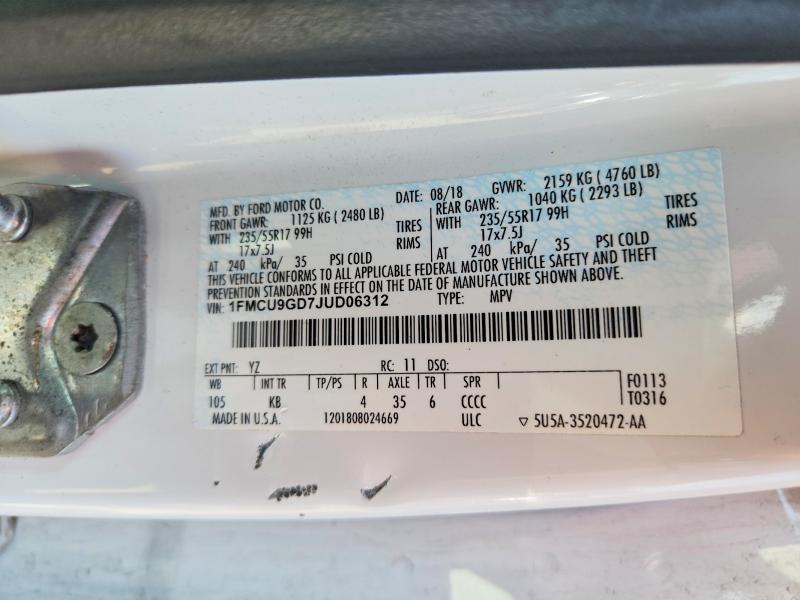 Продажа на аукционе авто 2018 Ford Escape, vin: 1FMCU9GD7JUD06312, номер лота: 65202826