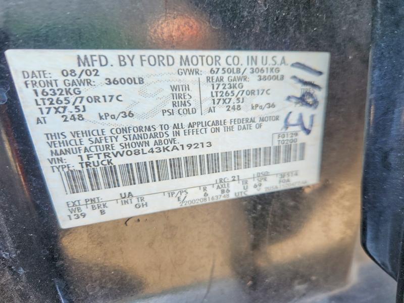 66171886 :رقم المزاد ، 1FTRW08L43KA19213 vin ، 2003 Ford F150 مزاد بيع