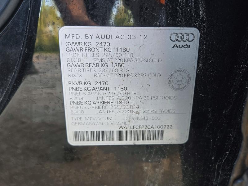 Продажа на аукционе авто 2012 Audi Q5, vin: WA1LFCFP7CA100722, номер лота: 58896466