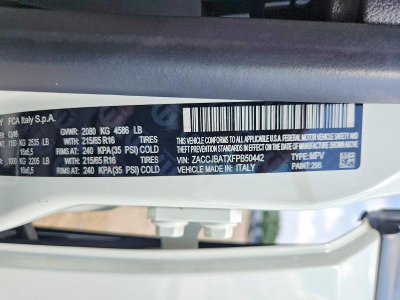 Продажа на аукционе авто 2015 Jeep Renegade, vin: ZACCJBATXFPB50442, номер лота: 65799266