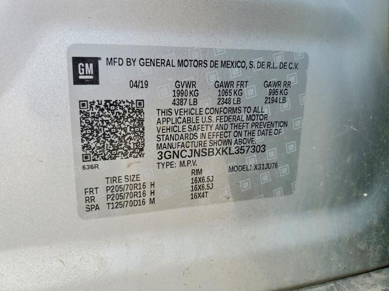 Продаж на аукціоні авто 2019 Chevrolet Trax, vin: 3GNCJNSBXKL357303, номер лоту: 66772516