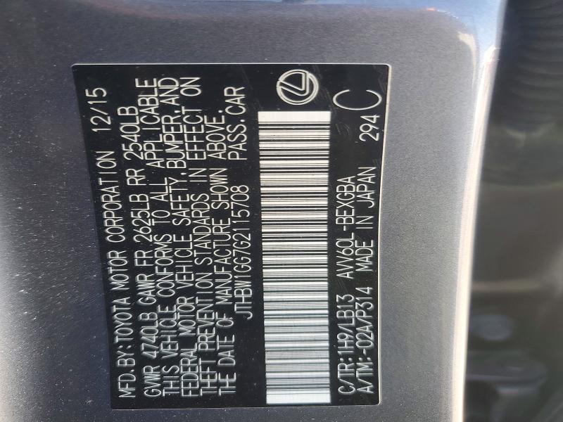 66472626 :رقم المزاد ، JTHBW1GG7G2115708 vin ، 2016 Lexus Es مزاد بيع