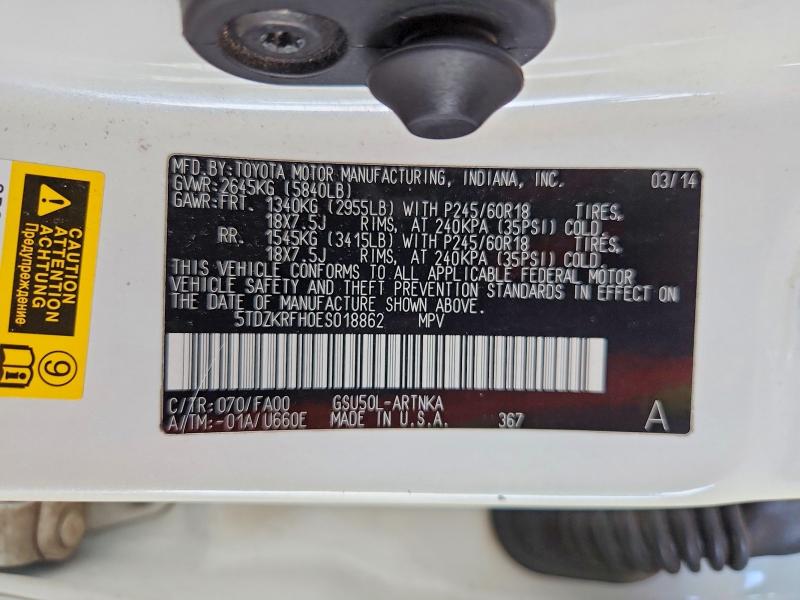 Продаж на аукціоні авто 2014 Toyota Highlander, vin: 5TDZKRFH0ES018862, номер лоту: 66572486