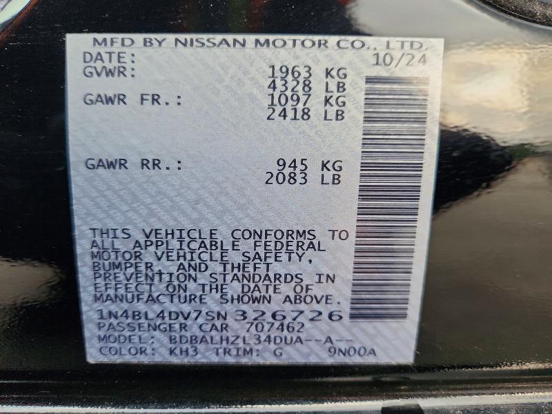 2025 Nissan Altima მანქანა იყიდება აუქციონზე, vin: 1N4BL4DV7SN326726, აუქციონის ნომერი: 64754636