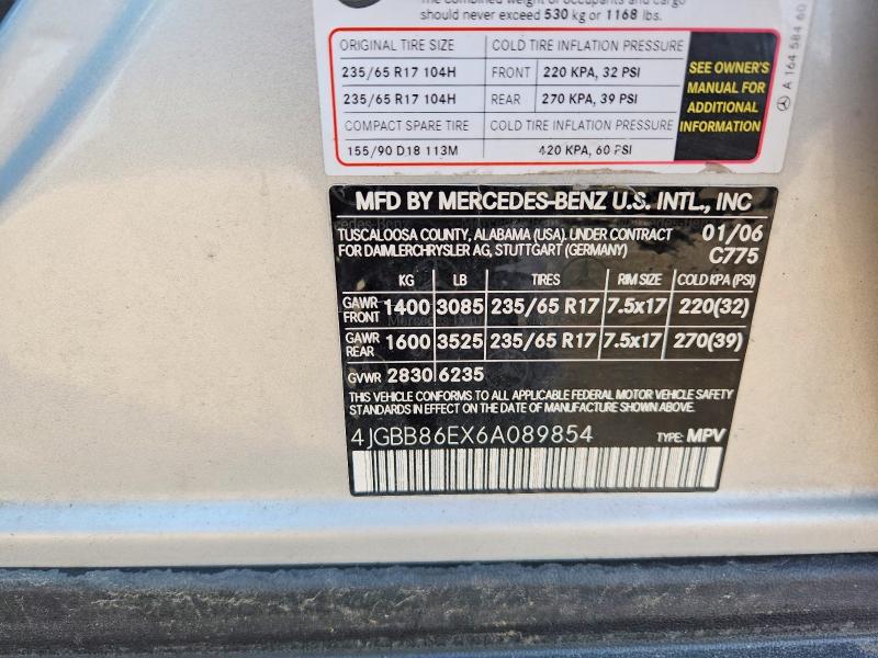 Aukcja sprzedaży 2006 Mercedes-benz Ml, vin: 4JGBB86EX6A089854, numer aukcji: 64019926