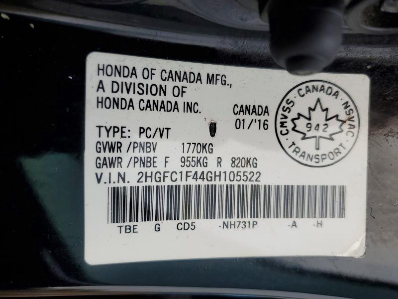 Продажа на аукционе авто 2016 Honda Civic, vin: 2HGFC1F44GH105522, номер лота: 63306386