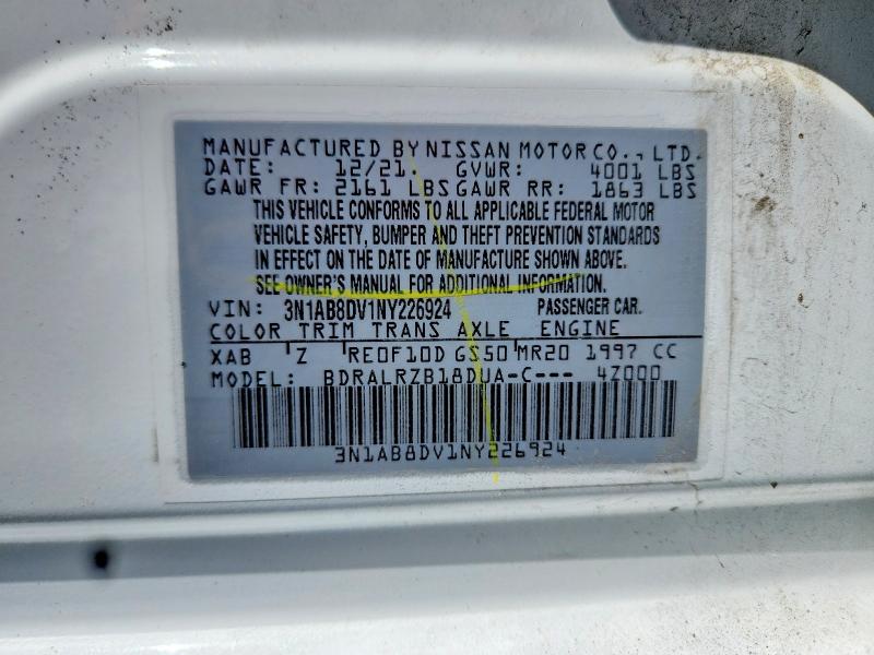2022 Nissan Sentra მანქანა იყიდება აუქციონზე, vin: 3N1AB8DV1NY226924, აუქციონის ნომერი: 63570746