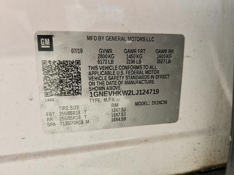 65212206 :رقم المزاد ، 1GNEVHKW2LJ124719 vin ، 2020 Chevrolet Traverse مزاد بيع