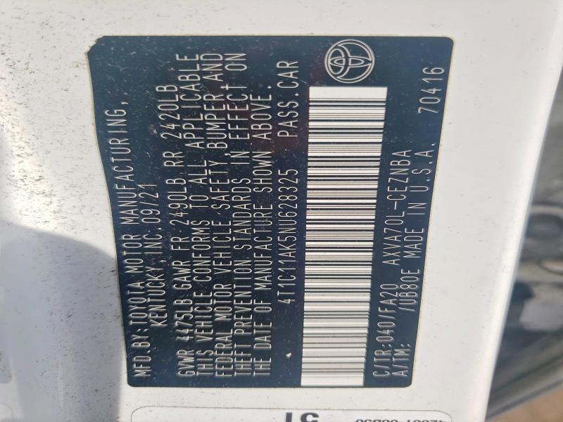 2022 Toyota Camry მანქანა იყიდება აუქციონზე, vin: 4T1C11AK5NU628325, აუქციონის ნომერი: 67134696
