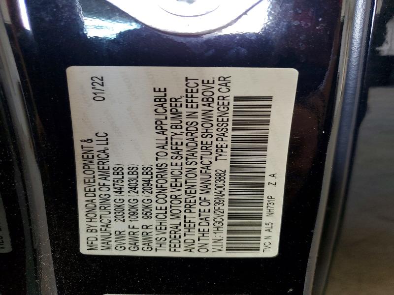 Продажа на аукционе авто 2022 Honda Accord, vin: 1HGCV2F39NA003882, номер лота: 63844056