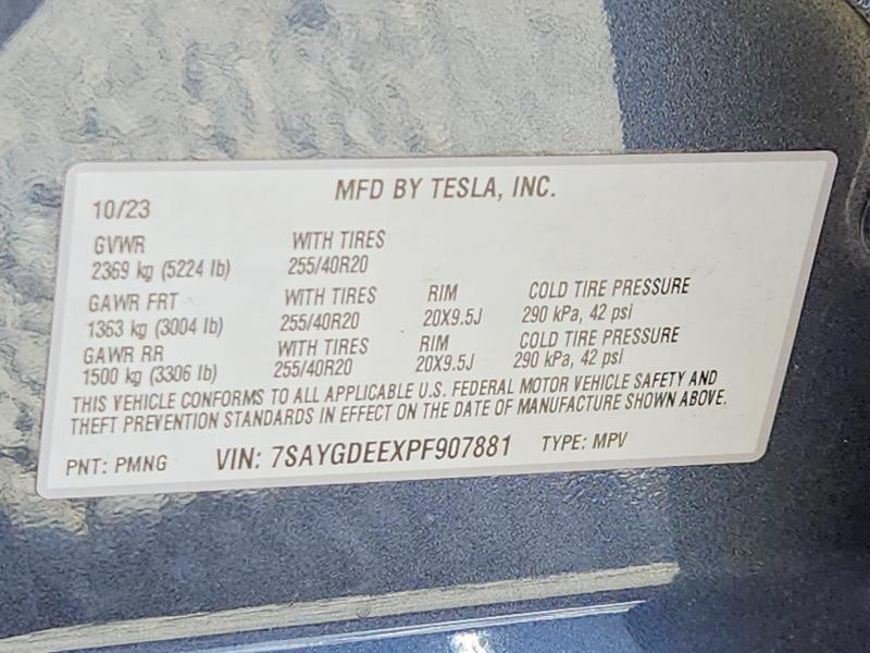 66013086 :رقم المزاد ، 7SAYGDEEXPF907881 vin ، 2023 Tesla Model Y مزاد بيع