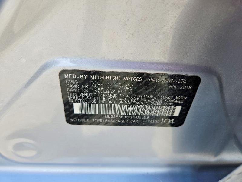2019 Mitsubishi Mirage მანქანა იყიდება აუქციონზე, vin: ML32F3FJ8KHF05559, აუქციონის ნომერი: 64460496