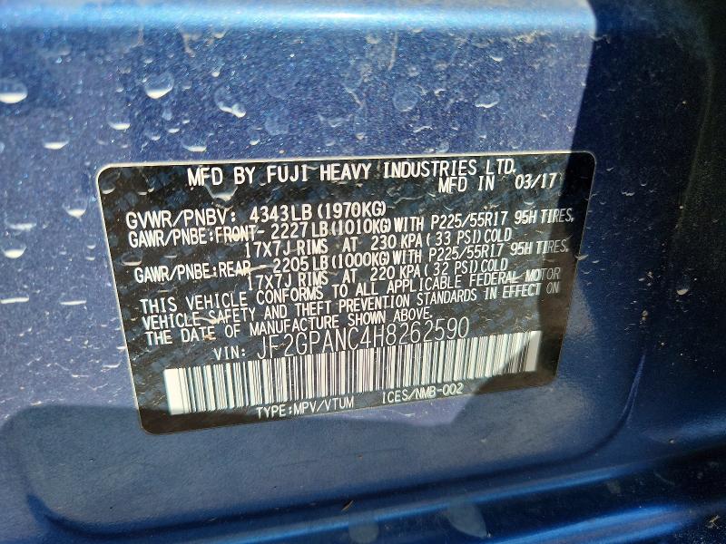 2017 Subaru Crosstrek მანქანა იყიდება აუქციონზე, vin: JF2GPANC4H8262590, აუქციონის ნომერი: 63400396
