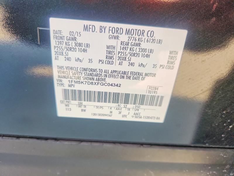 Продажа на аукционе авто 2015 Ford Explorer, vin: 1FM5K7D8XFGC04342, номер лота: 64324626