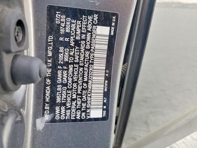 Aukcja sprzedaży 2021 Honda Civic, vin: SHHFK7H49MU232302, numer aukcji: 65863976