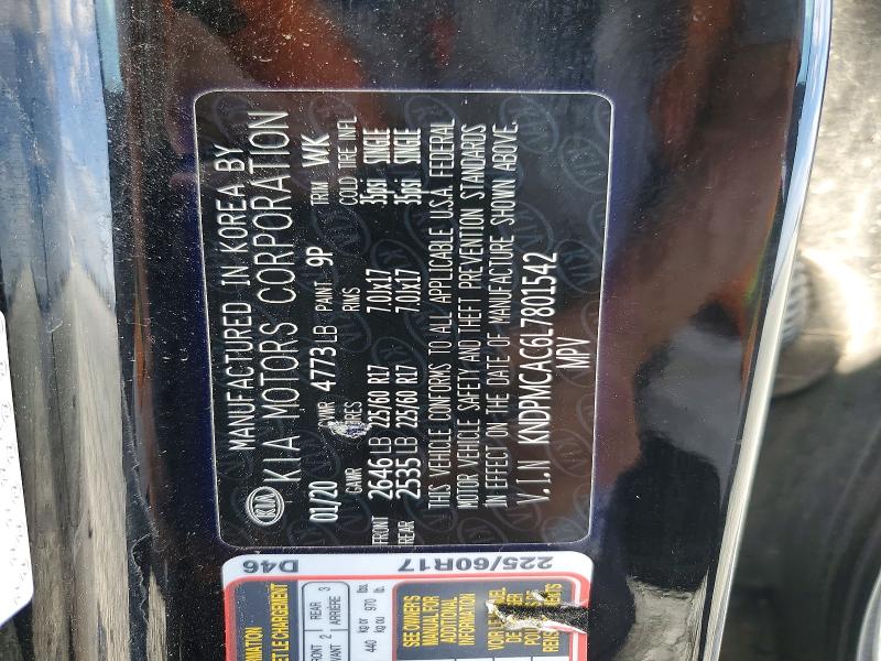 2020 Kia Sportage მანქანა იყიდება აუქციონზე, vin: KNDPMCAC6L7801542, აუქციონის ნომერი: 64681366