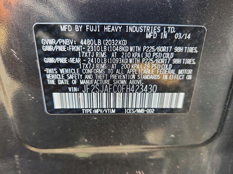 63670866 :رقم المزاد ، JF2SJAFC0FH423430 vin ، 2015 Subaru Forester مزاد بيع