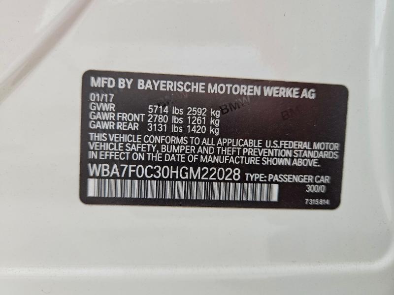 Aukcja sprzedaży 2017 Bmw 750, vin: WBA7F0C30HGM22028, numer aukcji: 66070176