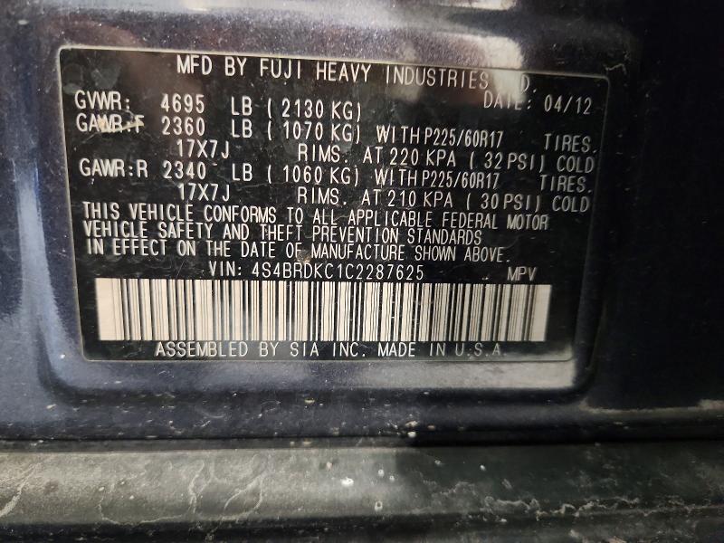 Aukcja sprzedaży 2012 Subaru Outback, vin: 4S4BRDKC1C2287625, numer aukcji: 65185356