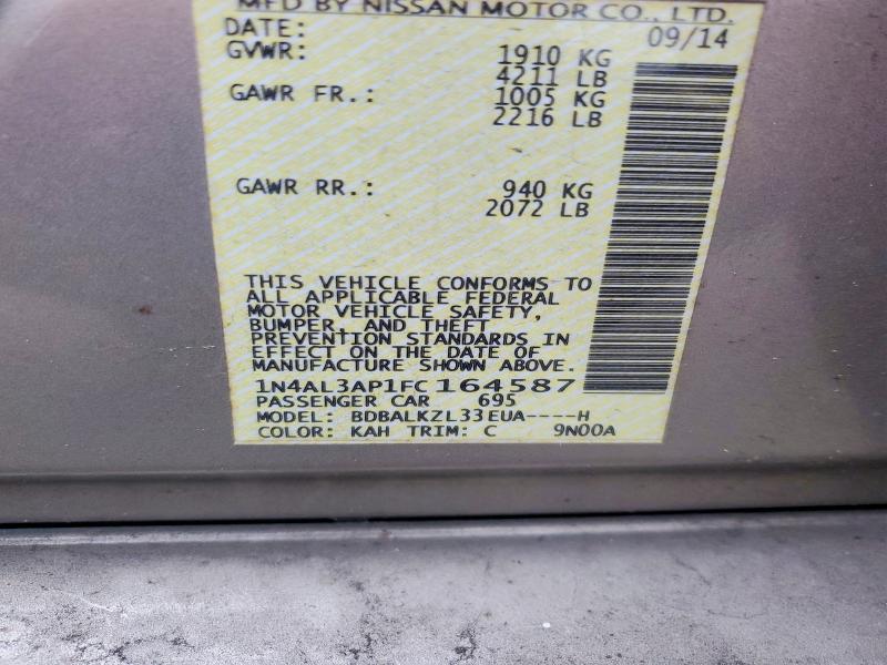 Продажа на аукционе авто 2015 Nissan Altima, vin: 1N4AL3AP1FC164587, номер лота: 64118636