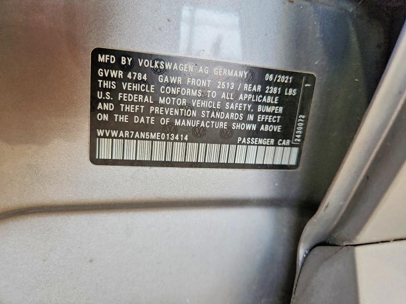 65556756 :رقم المزاد ، WVWAR7AN5ME013414 vin ، 2021 Volkswagen Arteon مزاد بيع