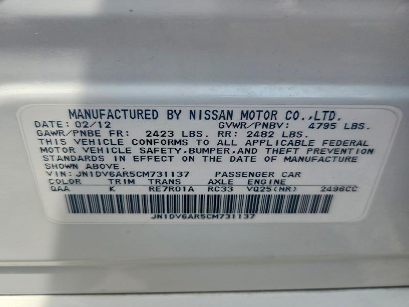 65664256 :رقم المزاد ، JN1DV6AR5CM731137 vin ، 2012 Infiniti G25 Sedan مزاد بيع
