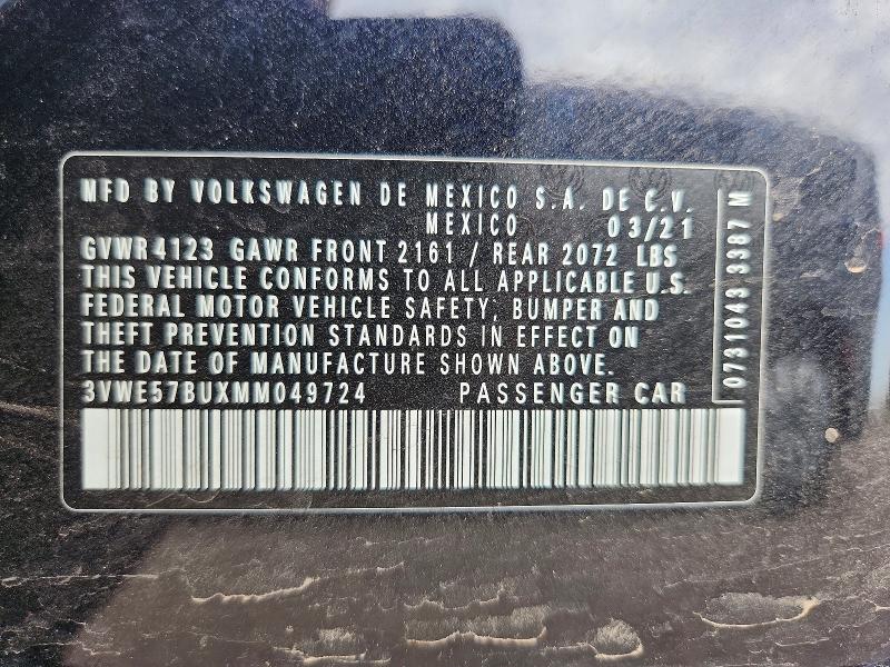 2021 Volkswagen Jetta მანქანა იყიდება აუქციონზე, vin: 3VWE57BUXMM049724, აუქციონის ნომერი: 64092146
