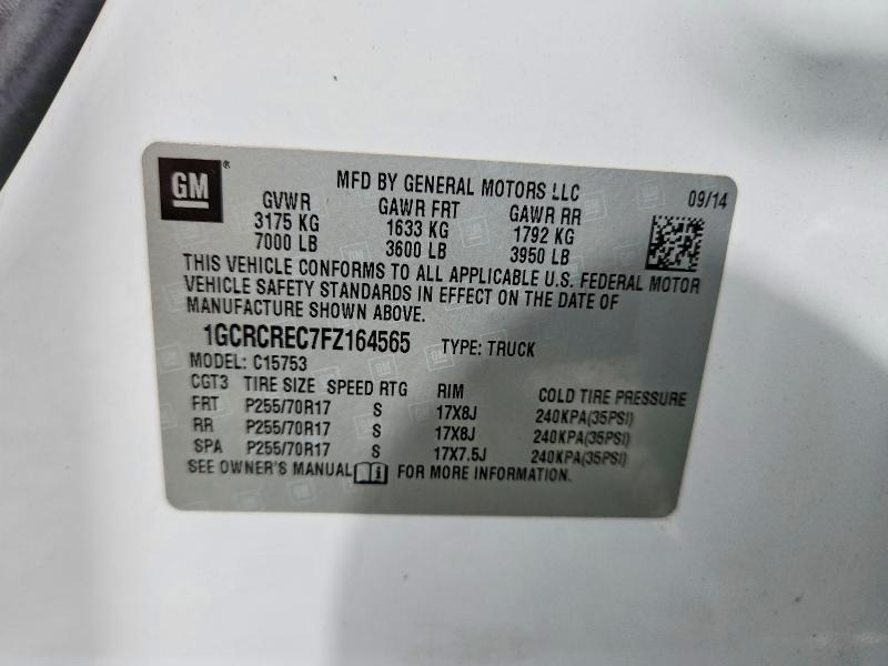 2015 Chevrolet Silverado მანქანა იყიდება აუქციონზე, vin: 1GCRCREC7FZ164565, აუქციონის ნომერი: 64940256