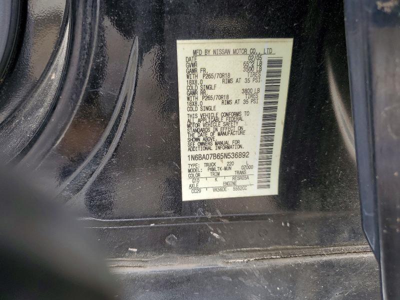 Продажа на аукционе авто 2005 Nissan Titan, vin: 1N6BA07B65N536892, номер лота: 64820676