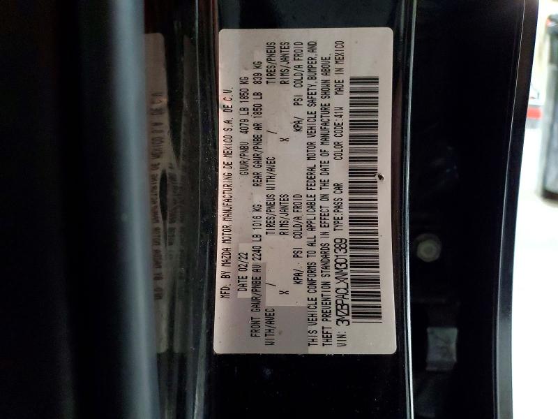 Продаж на аукціоні авто 2022 Mazda 3, vin: 3MZBPACLXNM301389, номер лоту: 64040496