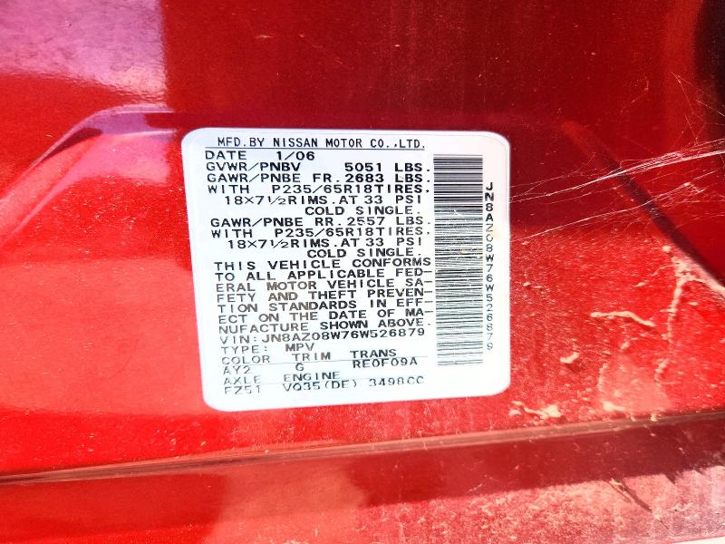 66124886 :رقم المزاد ، JN8AZ08W76W526879 vin ، 2006 Nissan Murano مزاد بيع