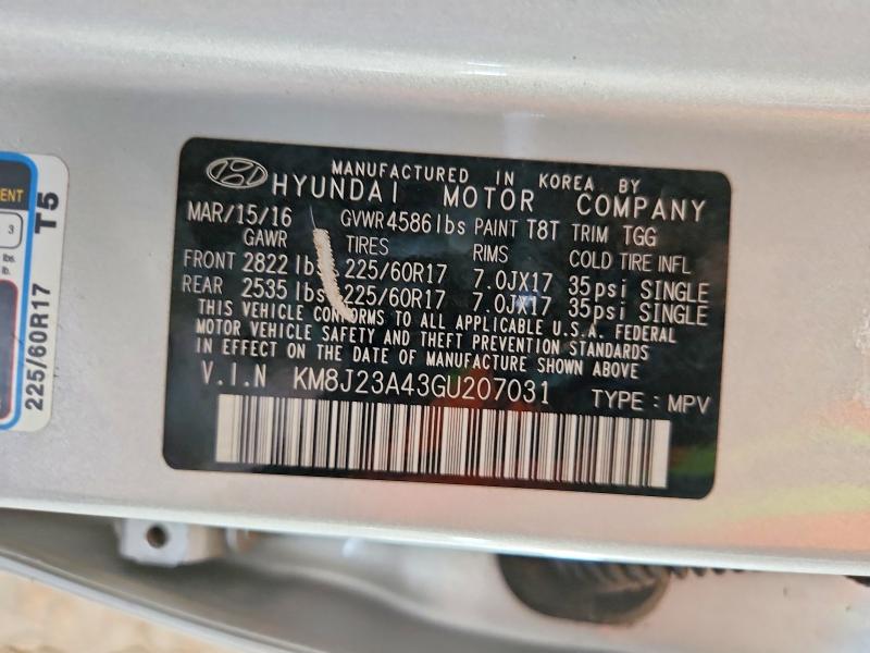 65215896 :رقم المزاد ، KM8J23A43GU207031 vin ، 2016 Hyundai Tucson مزاد بيع